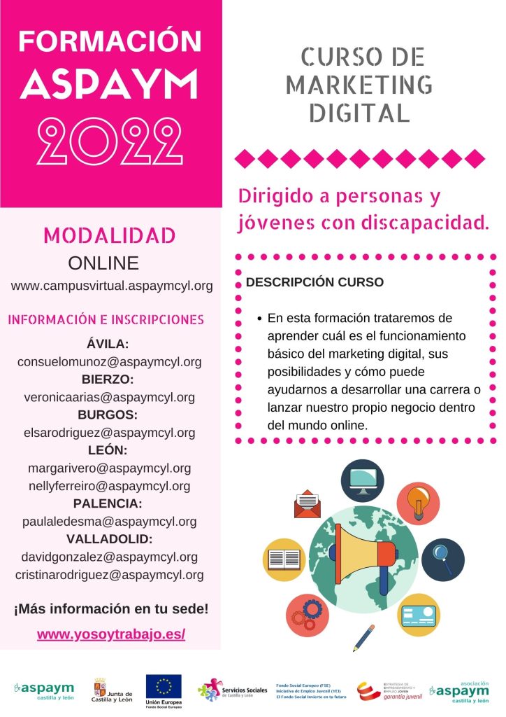 Formación ASPAYM 2022 - Curso de marketing digital online, dirigido a personas y jóvenes con discapacidad