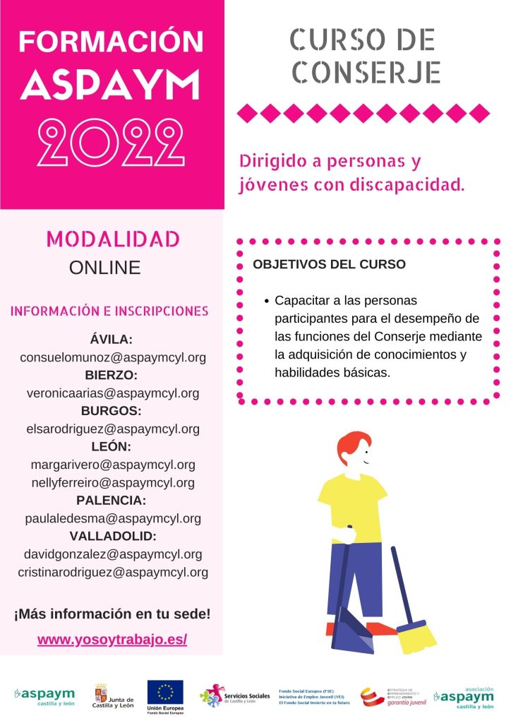 Formación ASPAYM 2022 - Curso de conserje online, dirigido a personas y jóvenes con discapacidad
