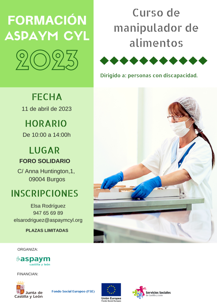 Formación ASPAYM CYL 2023 - Curso de manipulador de alimentos en Burgos