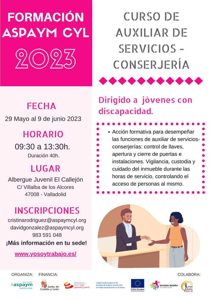 Formación 2023 ASPAYM CYL - Curso de auxiliar de servicios - conserjería