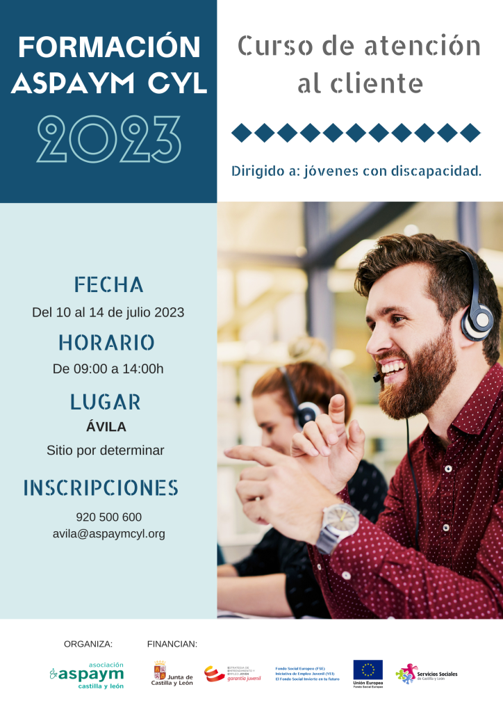 Formación ASPAYM CYL 2023 - Curso de Atención al Cliente en Ávila